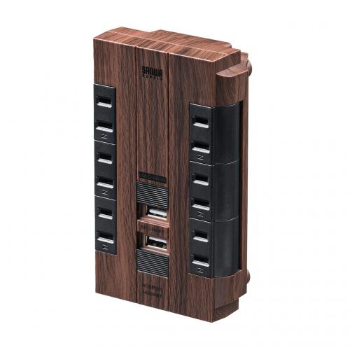 USB給電機能付 6個口OAタップ 回転式 2ポート 差込口が回る電源タップ