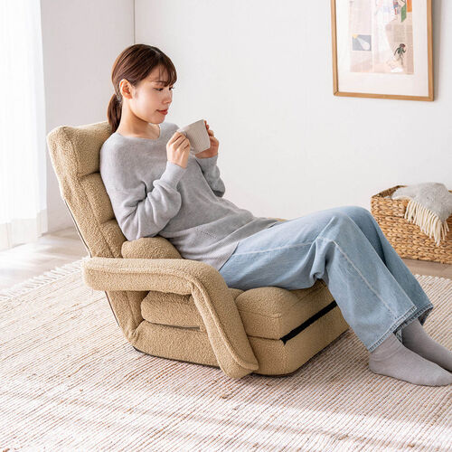 ダブルクッション座椅子 ボア生地タイプ 肘掛け付き 14段階