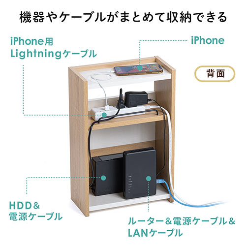 ルーター収納ボックス(ケーブル収納・タップボックス・木製・高さ45cm